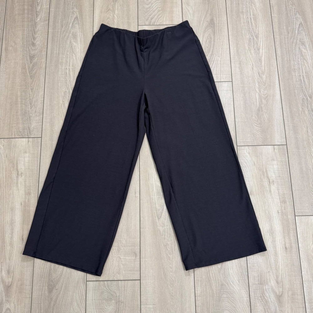 Eileen Fisher Wide Leg Pants Womens Medium Gray Stretch Jersey Cropped Pull On